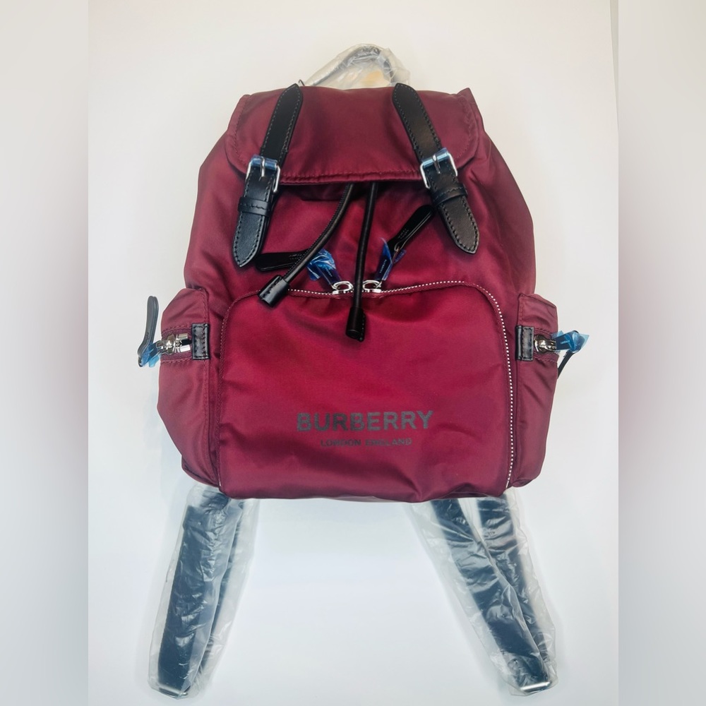 BURBERRY MEDIUM LOGO PRINT NYLON BURGUNDY RUCKSACK BACKPACK NEW WITH TAGS